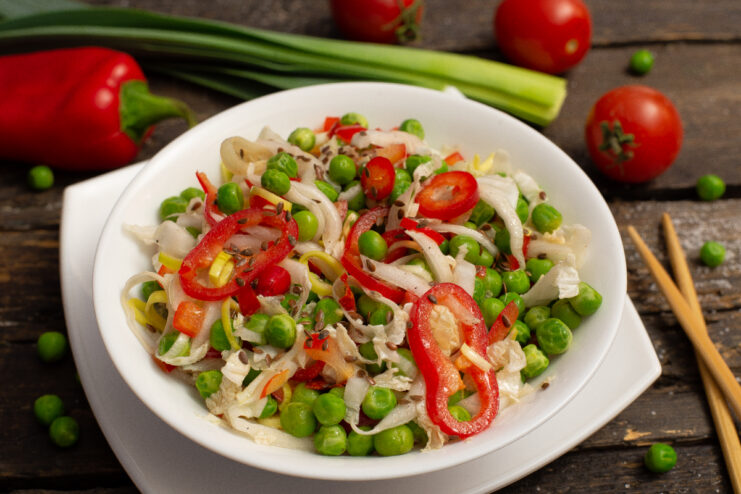 Fresh vegetable salad with green peas and napa cabbage