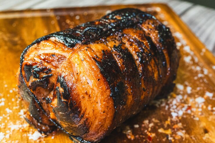 Chashu pork for ramen Rolled chashu pork belly for ramen prepared through slow braising