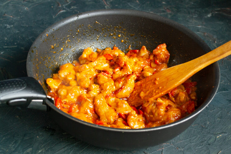 Simmering The Paprikash Chicken and vegetables simmering gently in a creamy sauce