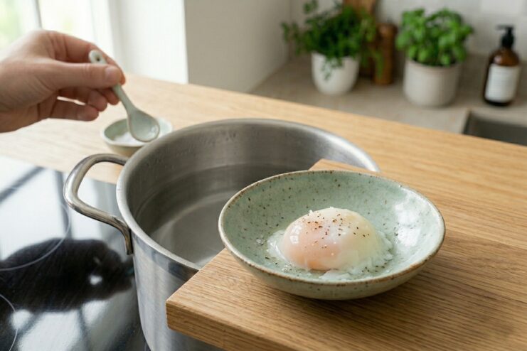 Perfect 64-degree sous-vide egg in a ceramic bowl Perfectly cooked sous-vide egg with a creamy yolk and delicate white served in a rustic ceramic bowl