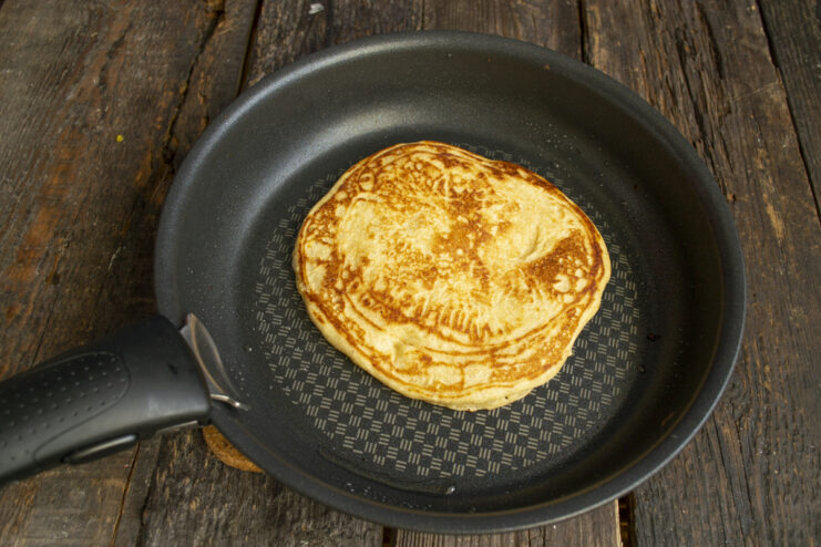 Frying the Pancakes Pancake cooking in a non-stick skillet