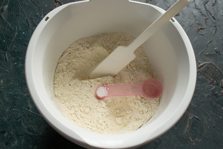 Whisking salt and sugar into the flour mixture
