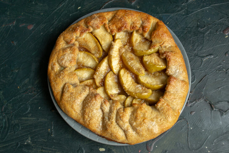 Final Dessert Serving Close-up of a finished apple ricotta galette