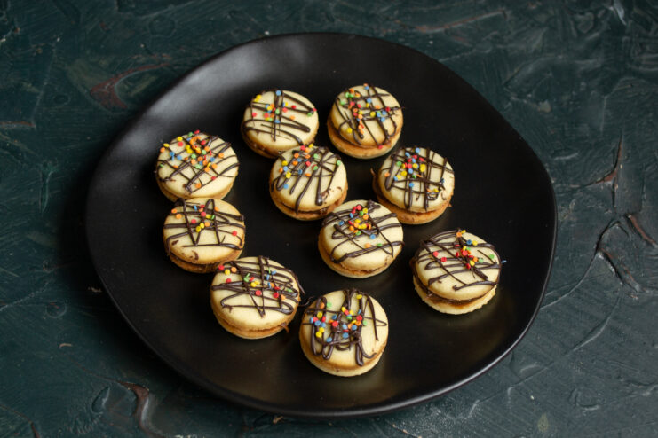 The Final Result Fully assembled chocolate sandwich cookie with a thick ganache filling