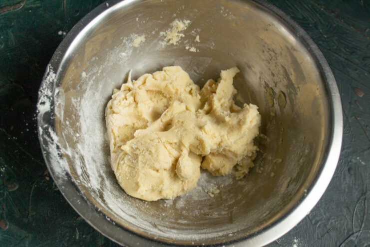 Chilling The Dough Cookie dough in a metal mixing bowl