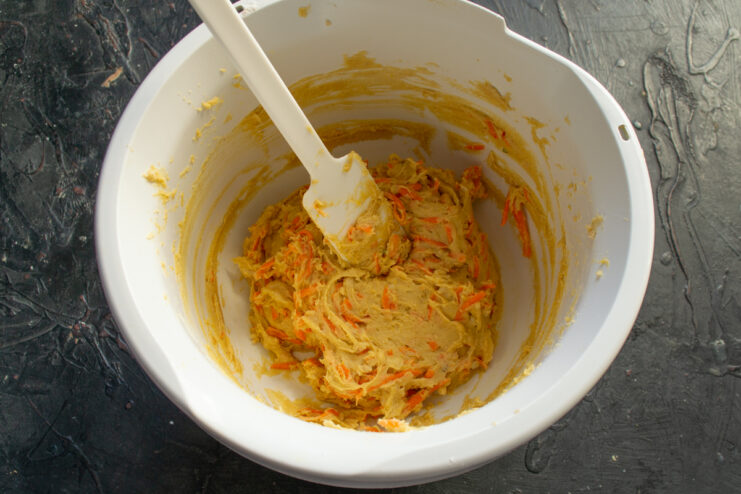 Dough consistency Sticky carrot cookie dough resting in a bowl