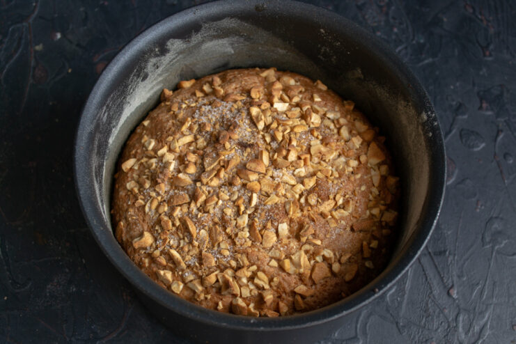Freshly baked cake Freshly baked golden cake in a baking pan