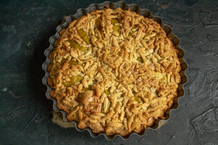 Freshly baked pie Finished baked apple pie resting in a baking pan