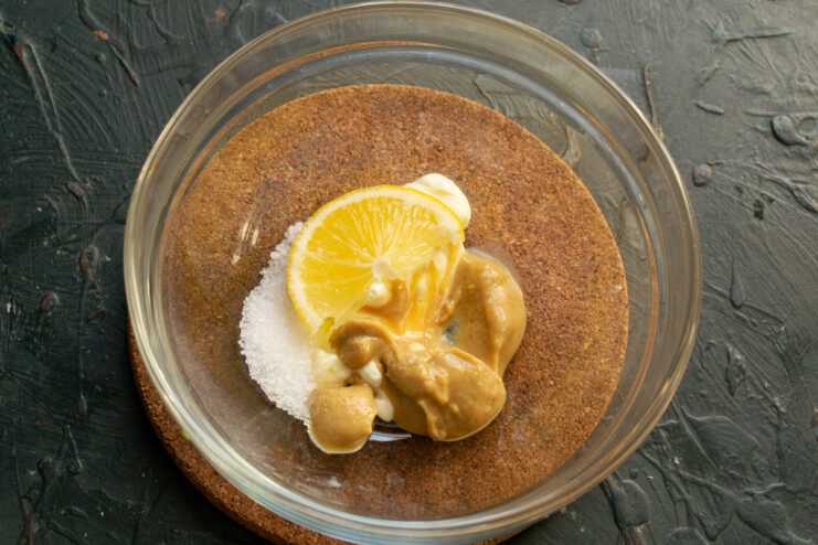 Salad dressing base Dressing ingredients including lemon juice, mustard, sugar, and salt
