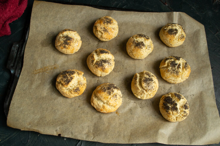 Baked Cookies Baked golden cookies with cracked surfaces