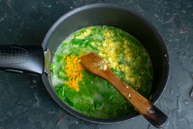 Turmeric and asafoetida added to the soup for flavor