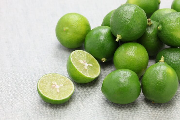 Fresh Key Limes Small round Key limes scattered across a light-colored surface