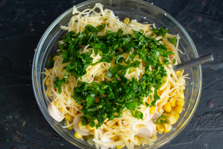 Fresh basil Finely chopped fresh basil on top of the salad.