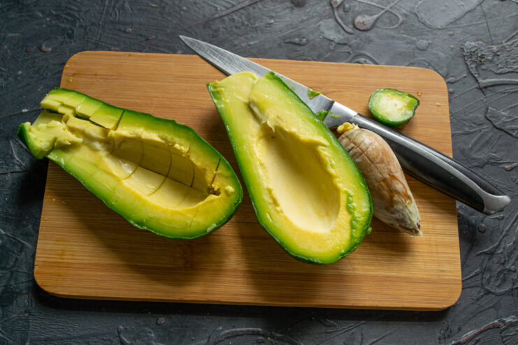 Dicing The Avocado For The Filling Dicing a ripe avocado into a grid pattern while still in its skin