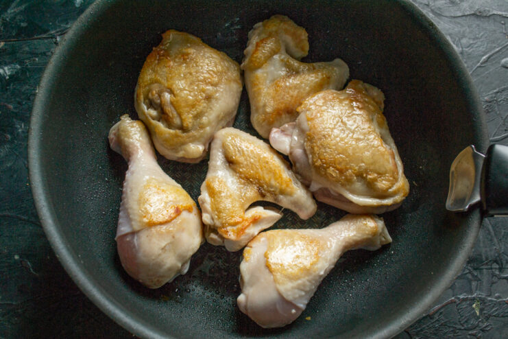 Golden Crust Chicken pieces seared to a golden crust