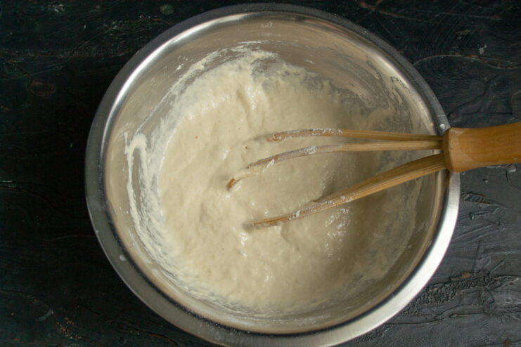 First fermentation stage Mixed pancake batter getting ready to rise