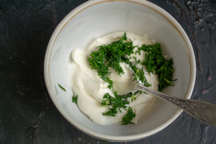 Process of making a dressing from yogurt and fresh dill
