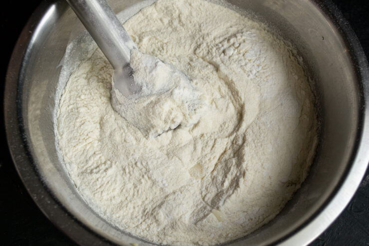 All-purpose flour folded into the wet ingredients