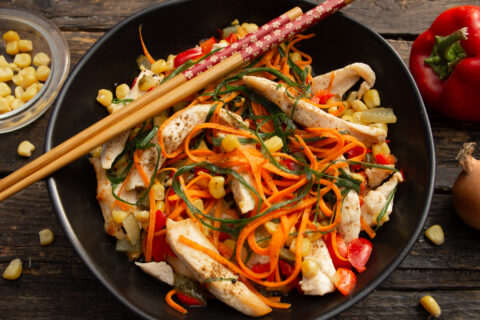Chicken Breast, Sweet Corn, and Korean-Style Carrot Salad