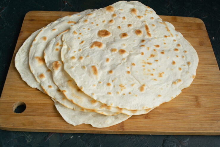 Stack of homemade lavash ready to be served