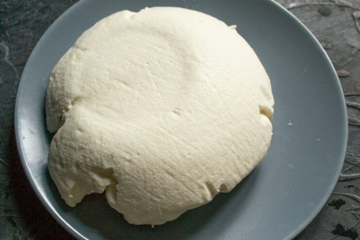 Fresh homemade farmers cheese served on a plate