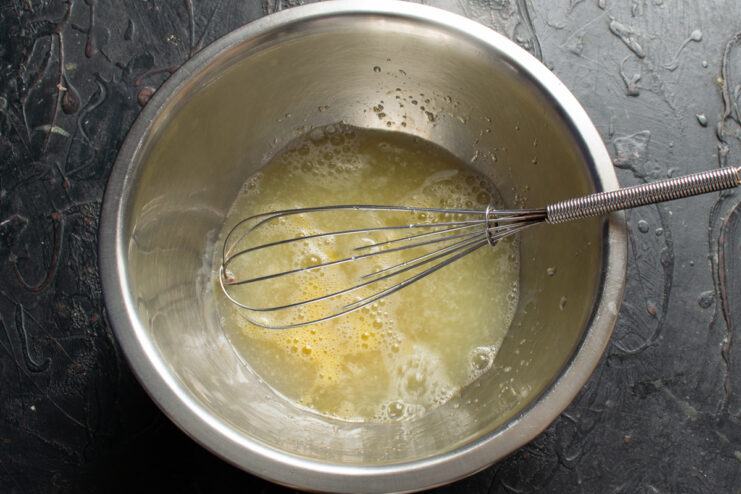 Egg whisked with sugar into a light foam