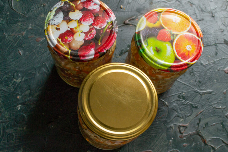 Sealing the jars Glass jars securely sealed with screw-on lids