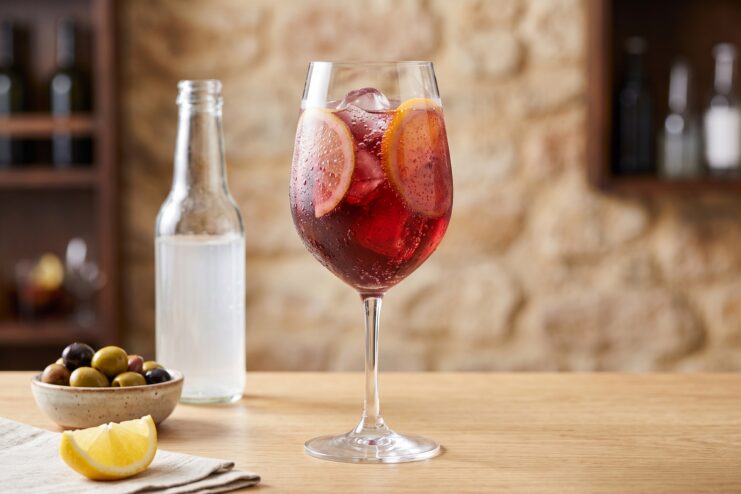 Glass of Tinto de Verano with ice and citrus slices