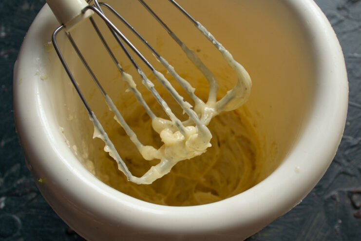 Making Homemade Mayonnaise Homemade mayonnaise blended in a tall glass