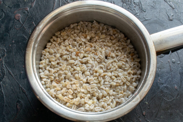 Cooked barley Fluffy cooked pearl barley resting in a pot
