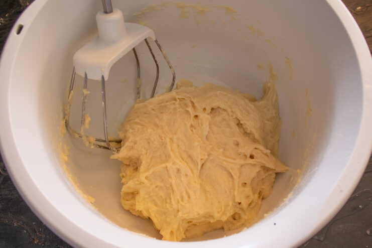 Kneading the dough Soft kneaded dough resting in a mixing bowl