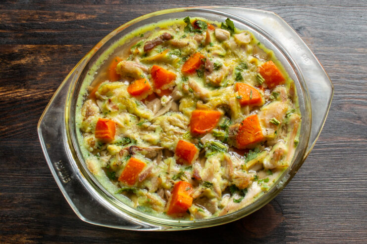 Set Chicken Aspic Fully set chicken aspic in a glass container