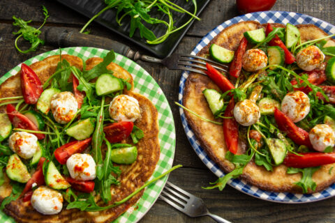 Savory Oatmeal Pancake with Arugula and Mozzarella