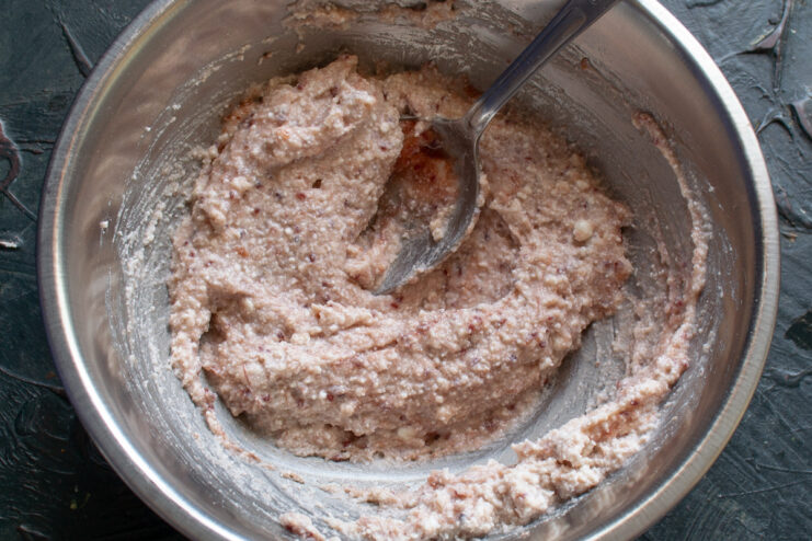 Tvorog filling Smooth raspberry and farmers cheese cream in a mixing bowl