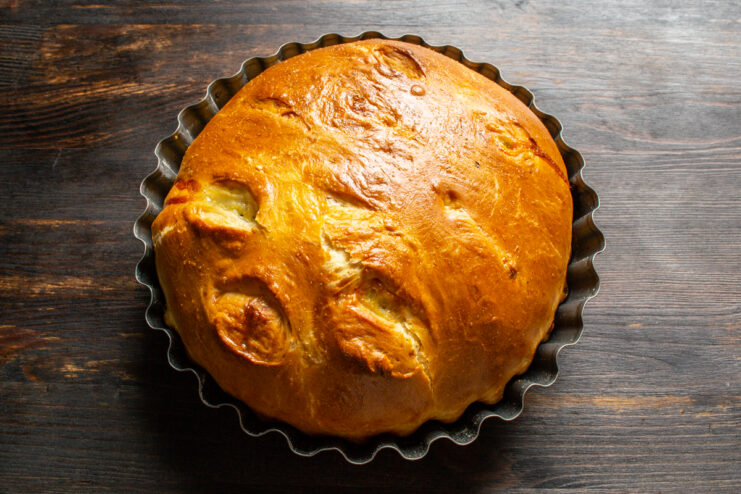 Freshly Baked Pie Freshly baked golden-brown pie sitting in a baking dish