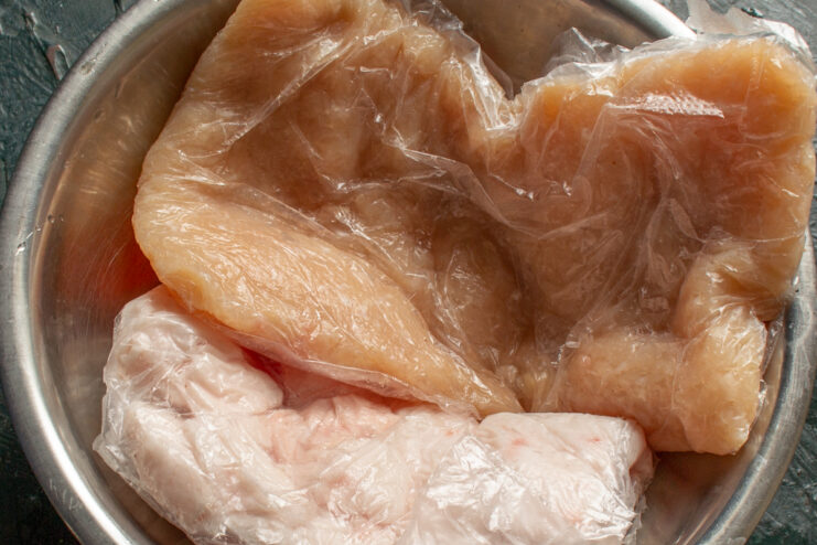 Chicken fillet and pork fatback prepared for khinkali filling