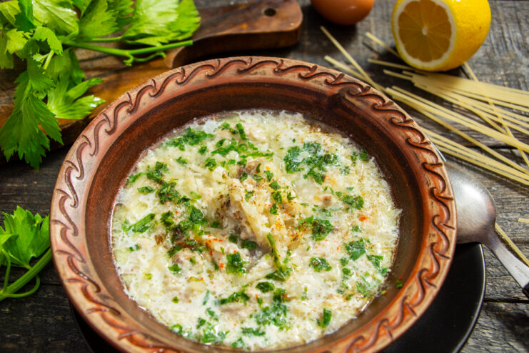Chicken soup with vermicelli and egg-lemon sauce