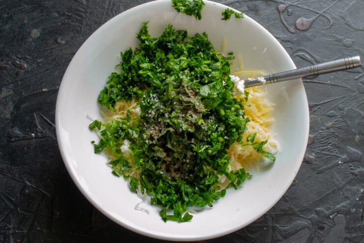 Herbs and Spices Khachapuri filling with cilantro, spices, and cheese