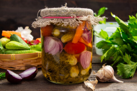 Cucumber, Red Onion, Carrot, and Cherry Tomato Pickles