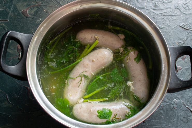 Proper sausage boiling Process of boiling sausages in a pot