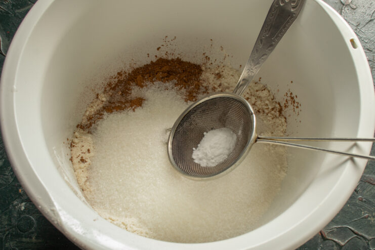Preparing Dry Ingredients Mixing dry ingredients for the chocolate cake