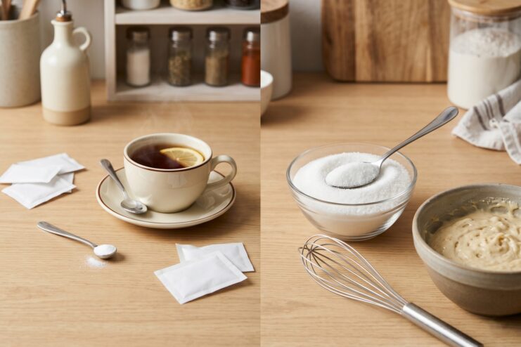 Intensive Sweeteners vs. Sugar Alcohols Comparison of intensive sweetener tablets and bulk powdered sugar substitutes.