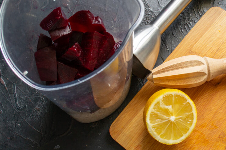 Lemon Juice For The Beet Horseradish Fresh lemon and beets prepared for blending