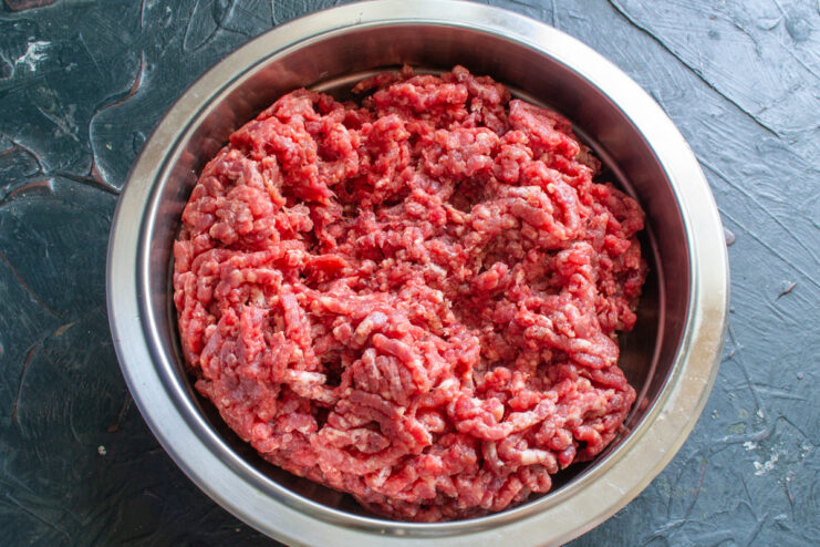 Homemade ground beef Freshly ground beef in a mixing bowl