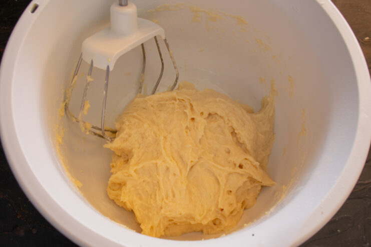 Mixing Milk And Honey Dough Dough for tartlets being mixed in a stand mixer bowl