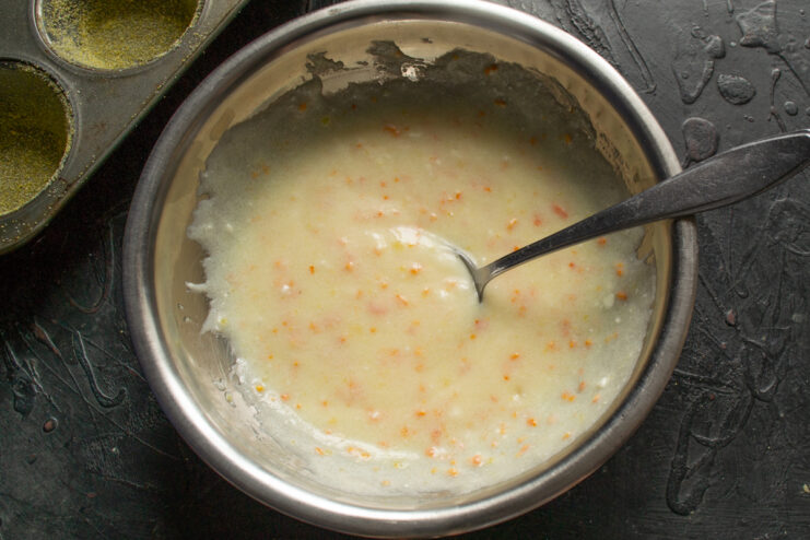Whisking the batter smooth Whisking the batter mixture thoroughly until smooth and sugar dissolves