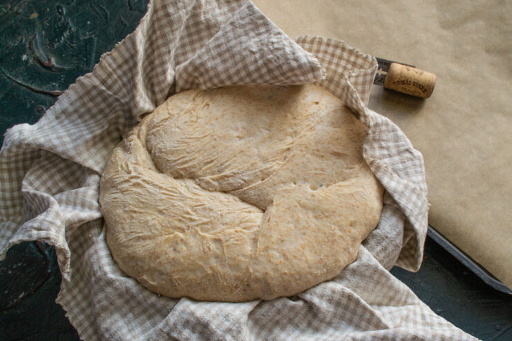 Preparing For Baking Bread dough out of the refrigerator ready to be baked.