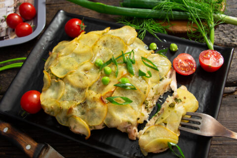 Baked Chicken Breast under a Scalloped Potato Crust