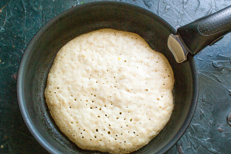 Frying the pancake Oatmeal pancake frying in a non-stick skillet