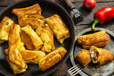 Stuffed Crepes with Meat and Bell Peppers